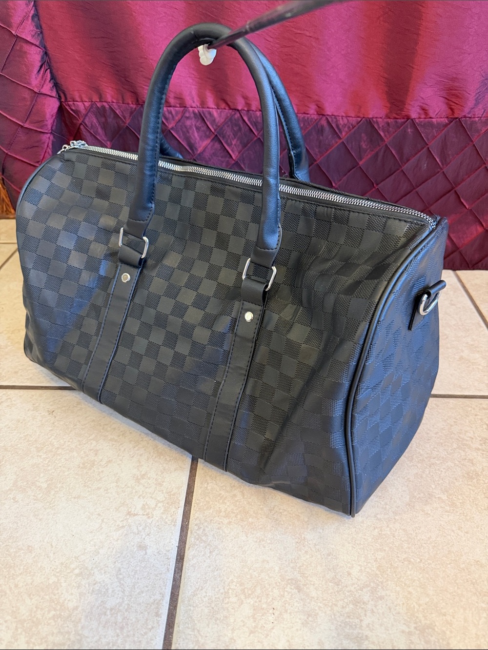 Classic Black Checkered Travel Duffel Bag - Men